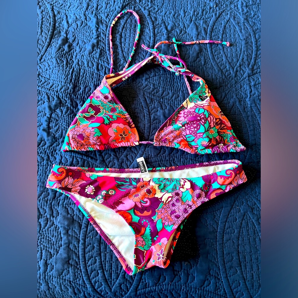 Roxy Floral Bikini Set in Pink, Green, Orange